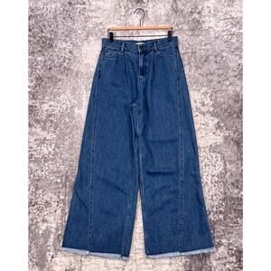 The New Society Jeans Small Womens Wide Leg Raw Hem Denim